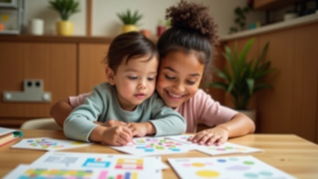 Parent and child reading together, developmental milestone tracking materials visible